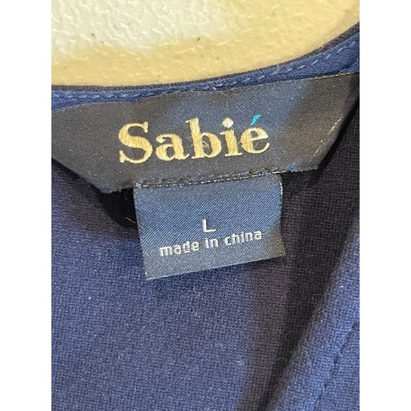 SABIE Women's Sheath Midi Dress Draped Ruffle V Neck Long Sleeve Blue Size Large - Picture 7 of 9